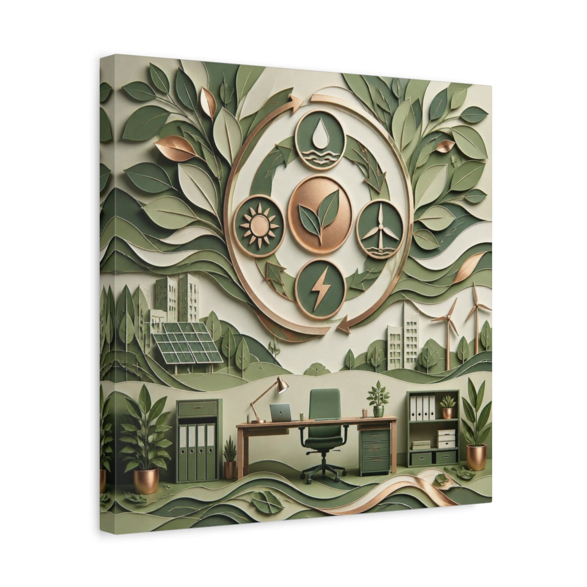 Side Mockup 6. Office Eco Emblem shown as canvas print