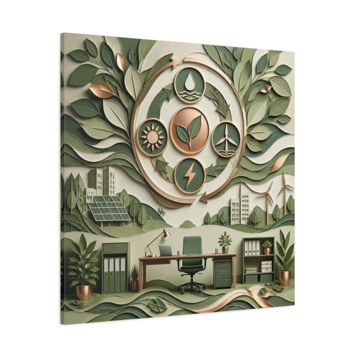Side Mockup 1. Office Eco Emblem shown as canvas print