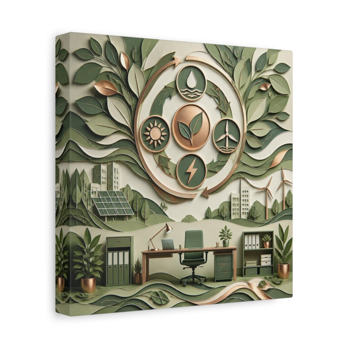 Side Mockup 9. Office Eco Emblem shown as canvas print