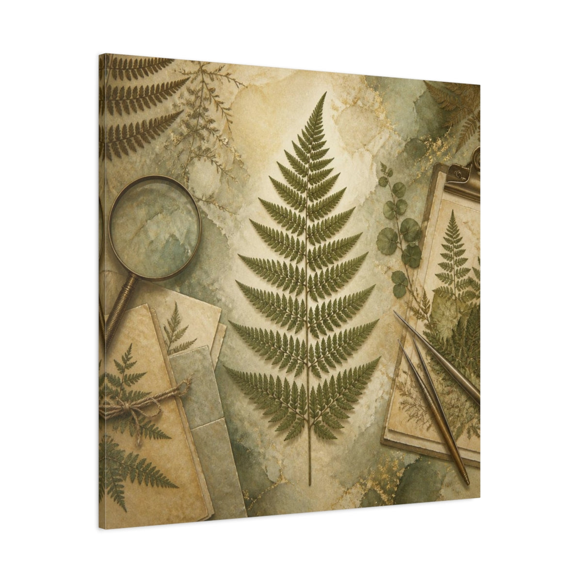Side Mockup 1. Office Fern Herbarium shown as canvas print