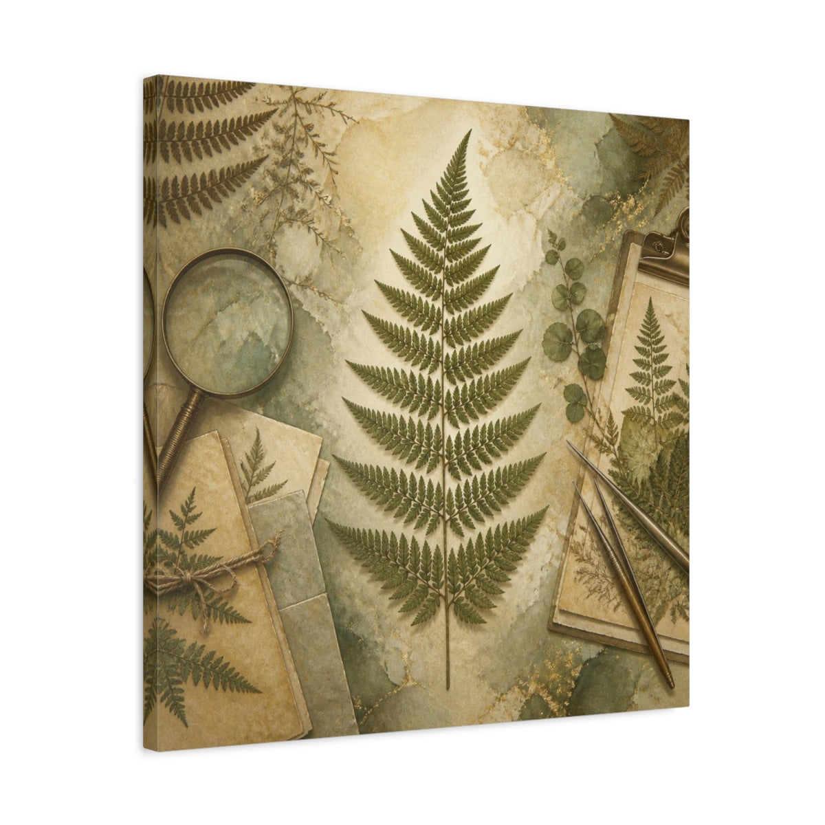 Side Mockup 4. Office Fern Herbarium shown as canvas print