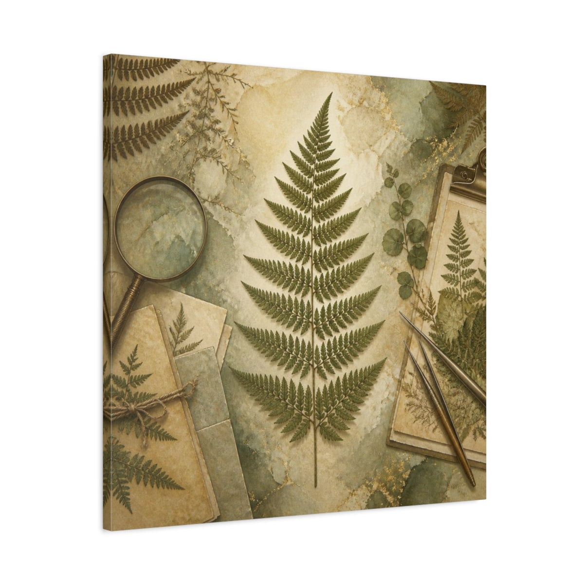 Side Mockup 3. Office Fern Herbarium shown as canvas print