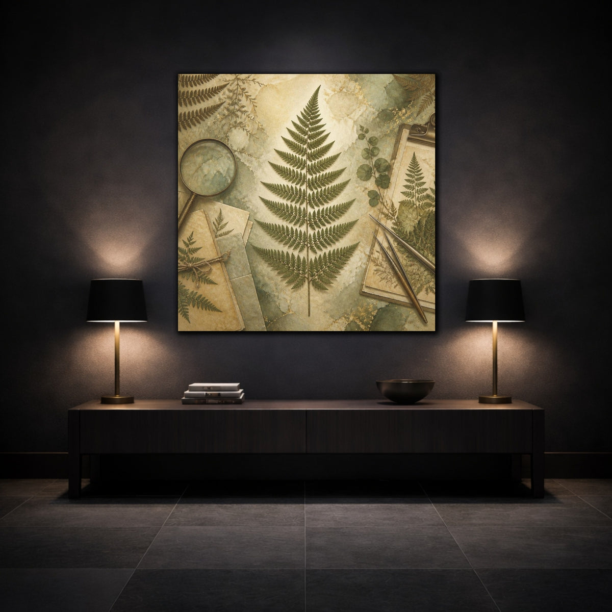 Mockup 3. Office Fern Herbarium shown as canvas print