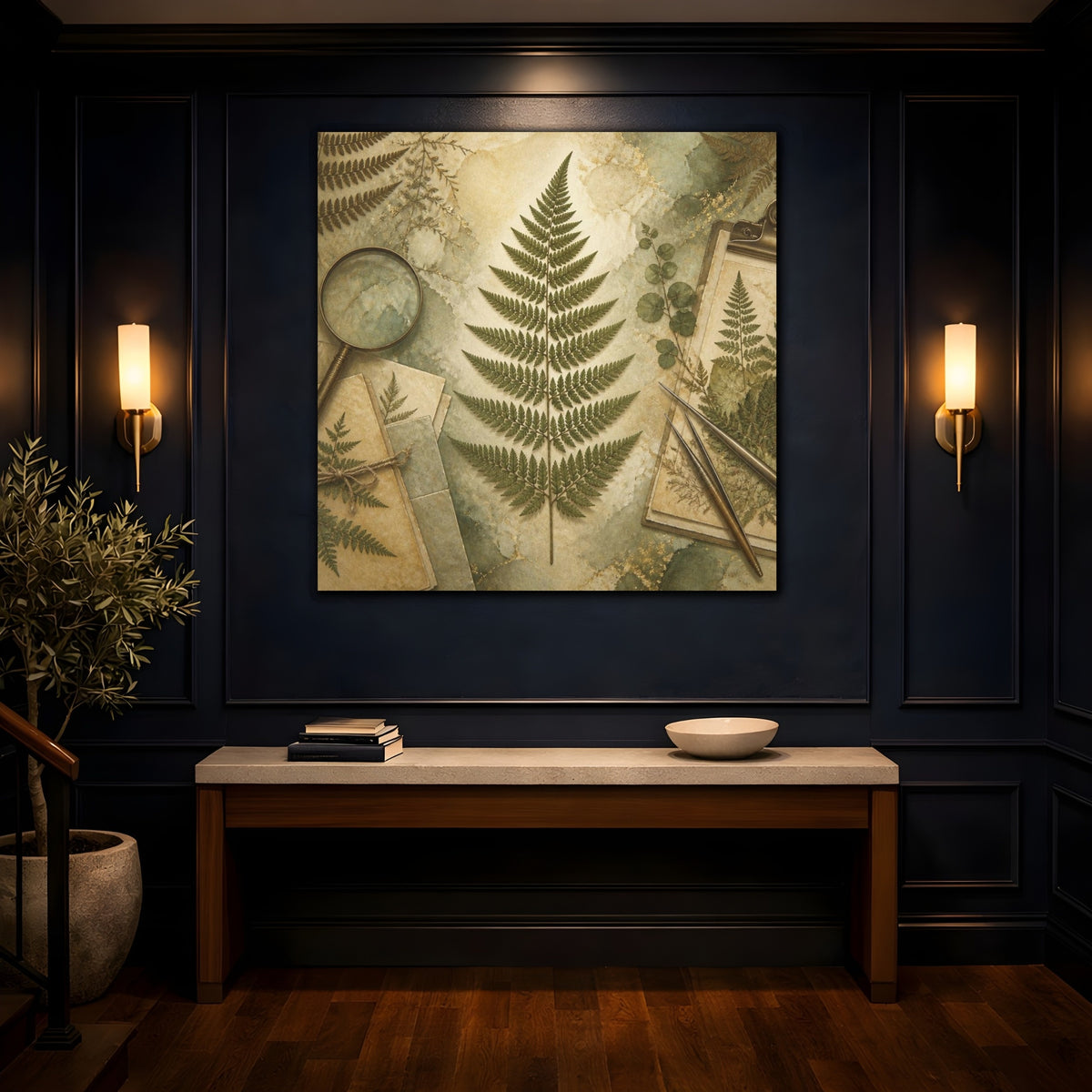 Mockup 4. Office Fern Herbarium shown as canvas print