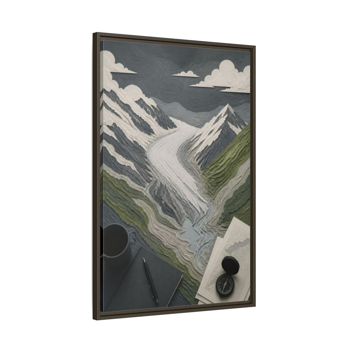 Main Mockup. Office Glacial Valley Map shown as framed canvas print