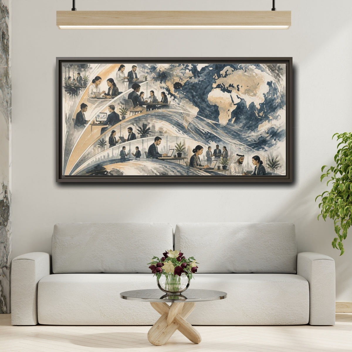 Mockup 2. Office Globe Collaboration shown as framed canvas print