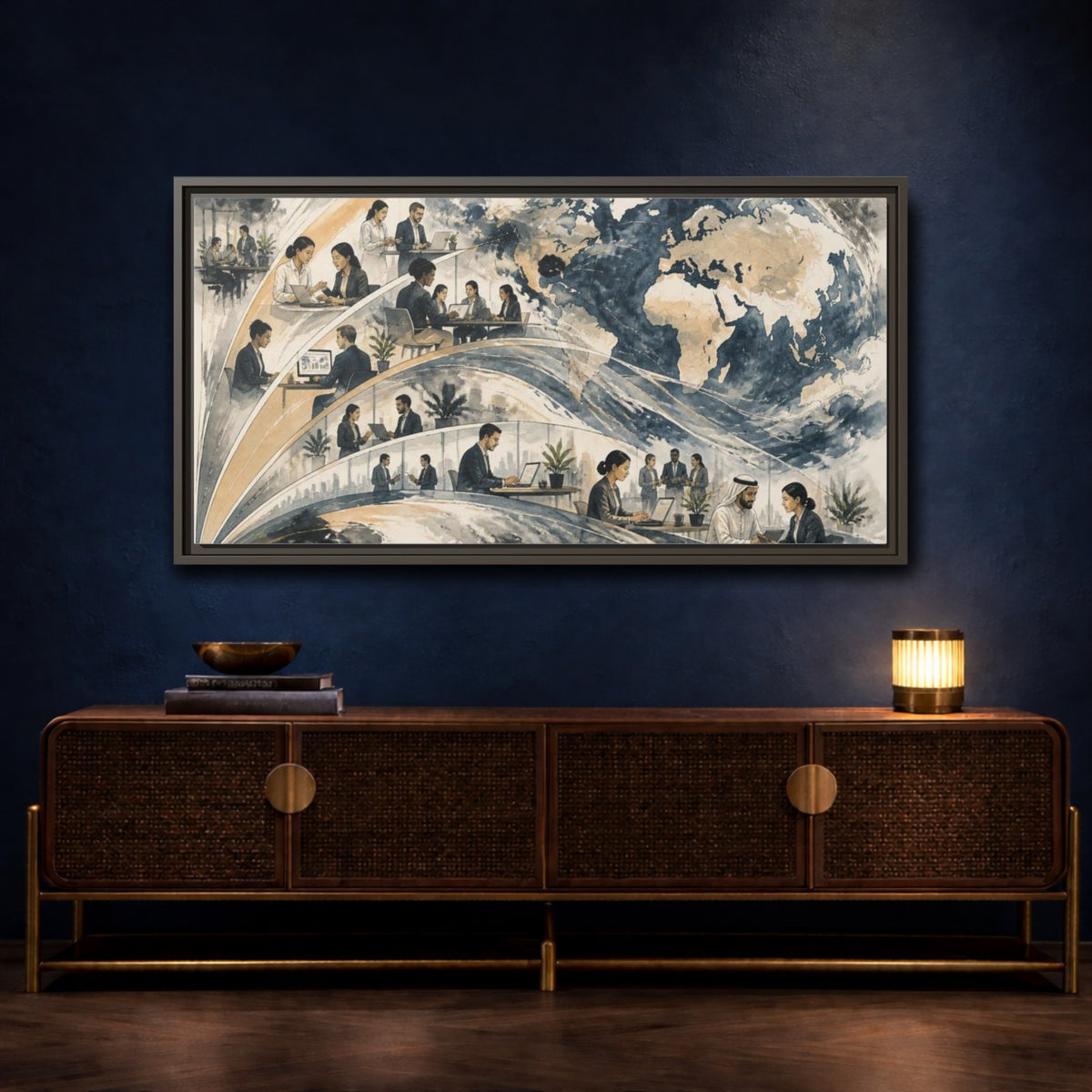 Mockup 4. Office Globe Collaboration shown as framed canvas print
