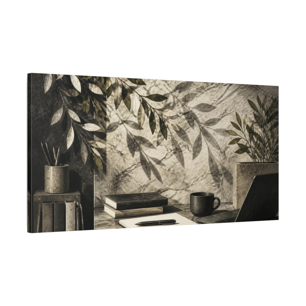 Main Mockup. Office Leaf Shadow Study shown as canvas print