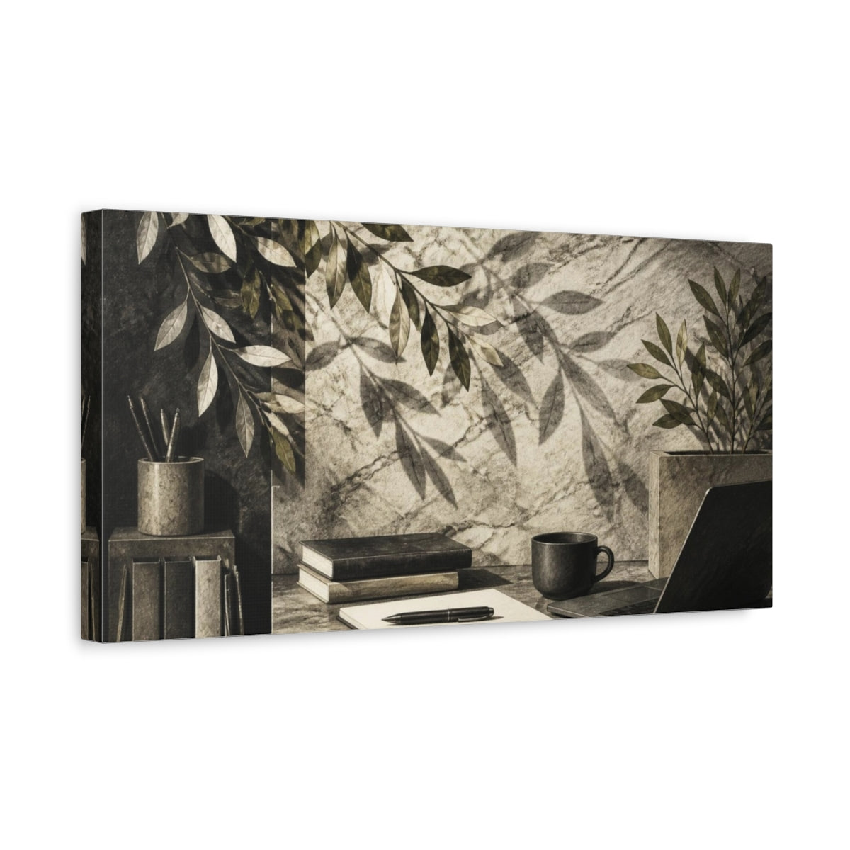 Side Mockup 3. Office Leaf Shadow Study shown as canvas print