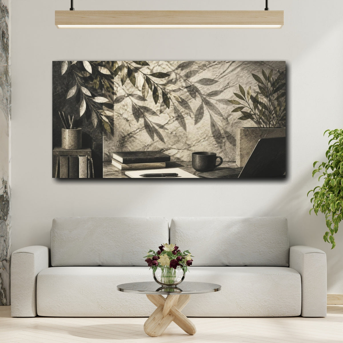 Mockup 2. Office Leaf Shadow Study shown as canvas print