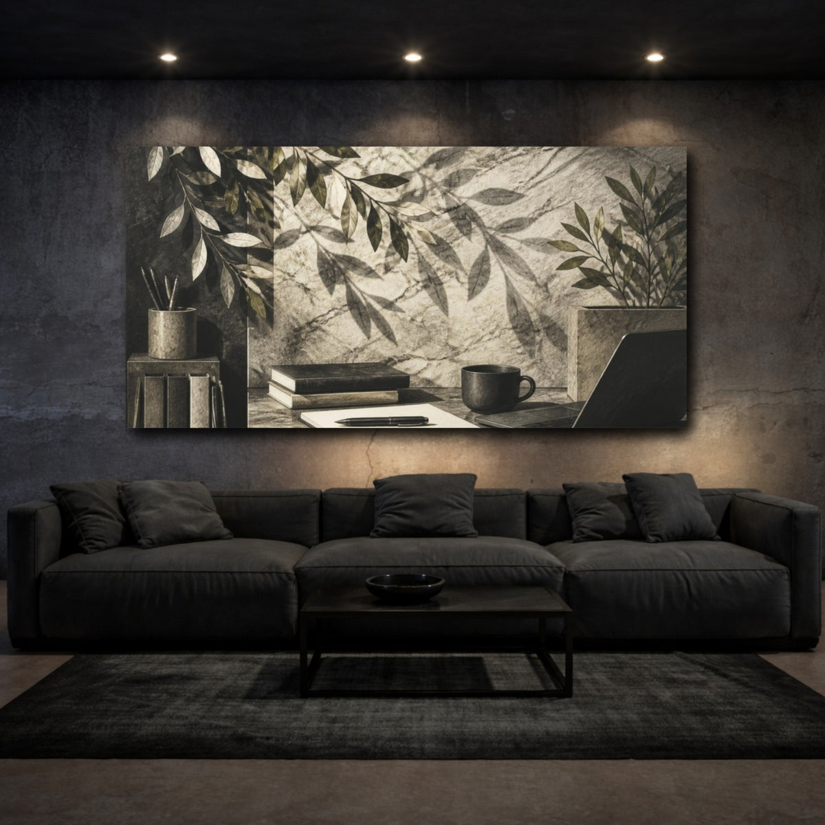 Mockup 3. Office Leaf Shadow Study shown as canvas print