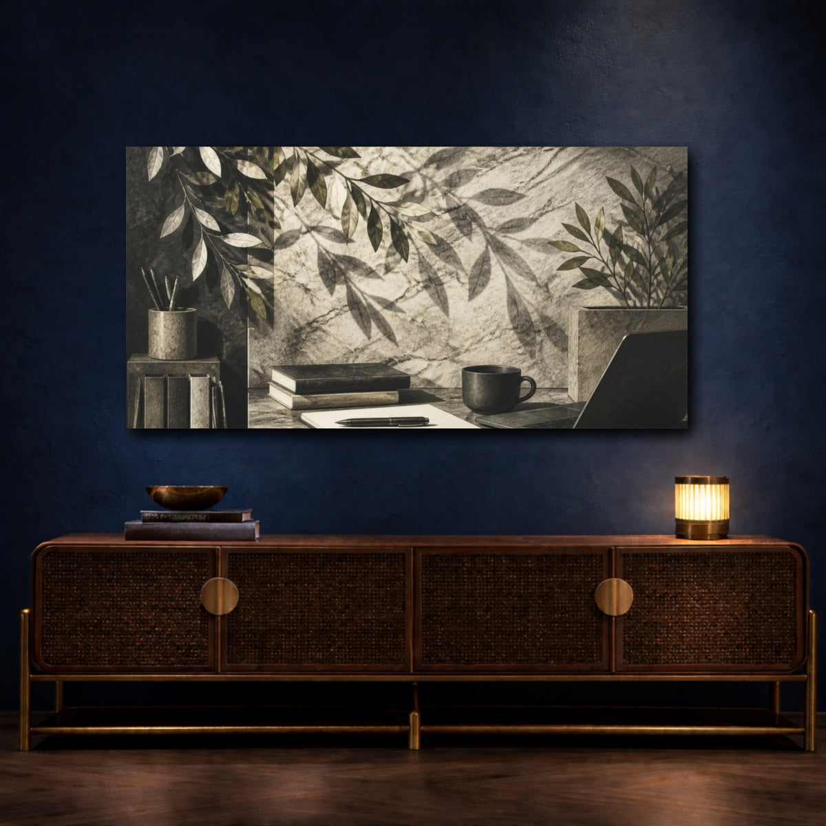 Mockup 4. Office Leaf Shadow Study shown as canvas print