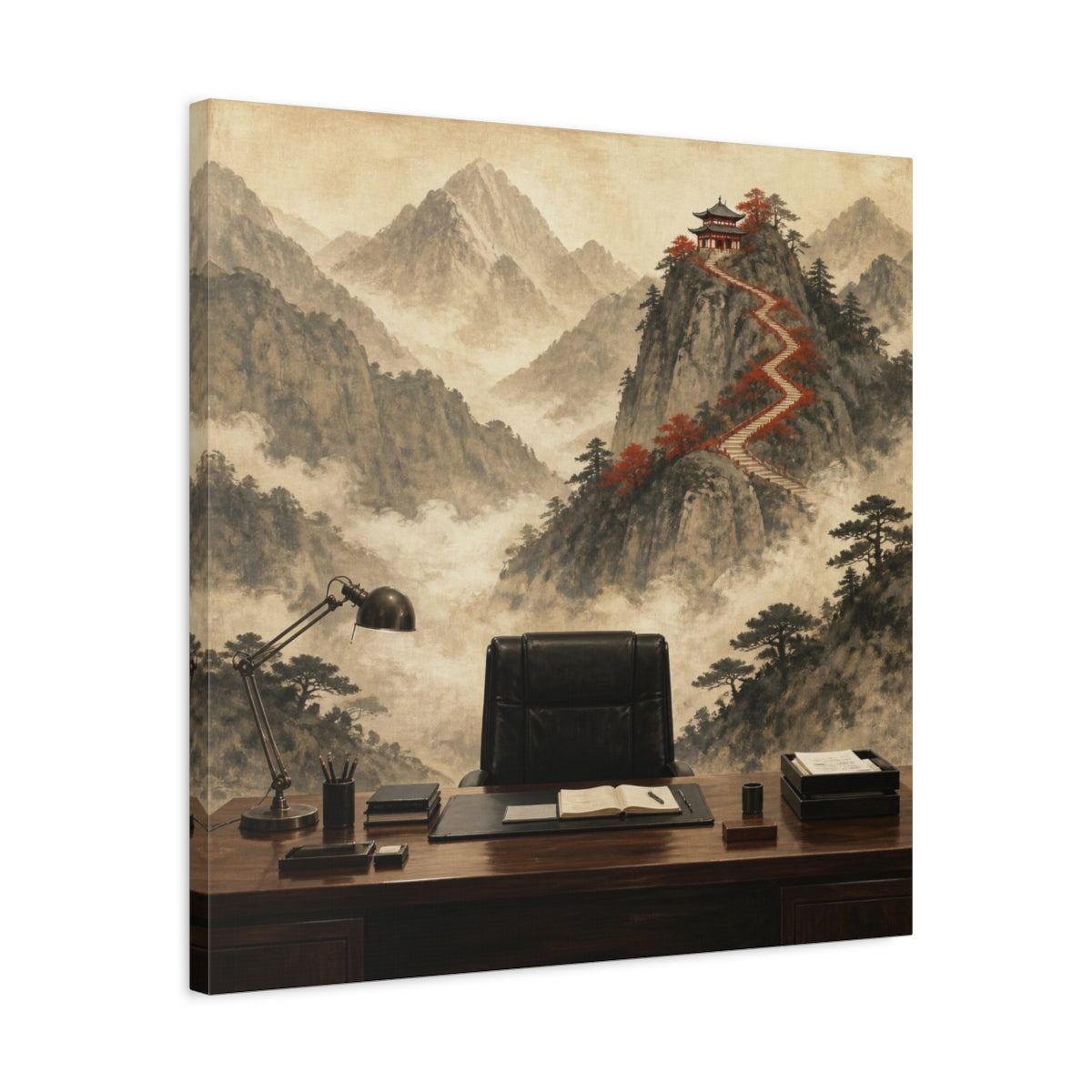 Side Mockup 4. Office Mountain Ascent shown as canvas print