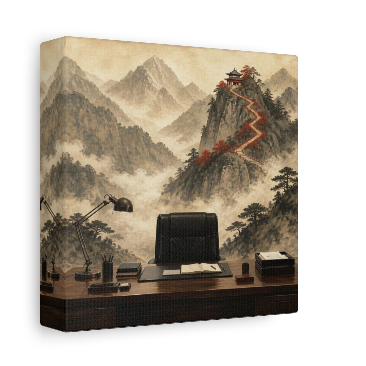 Side Mockup 2. Office Mountain Ascent shown as canvas print