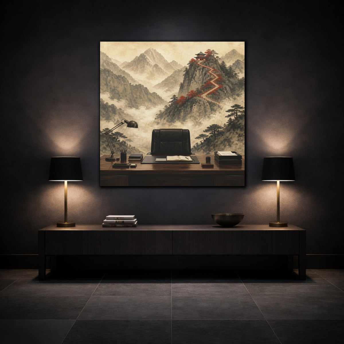 Mockup 3. Office Mountain Ascent shown as canvas print