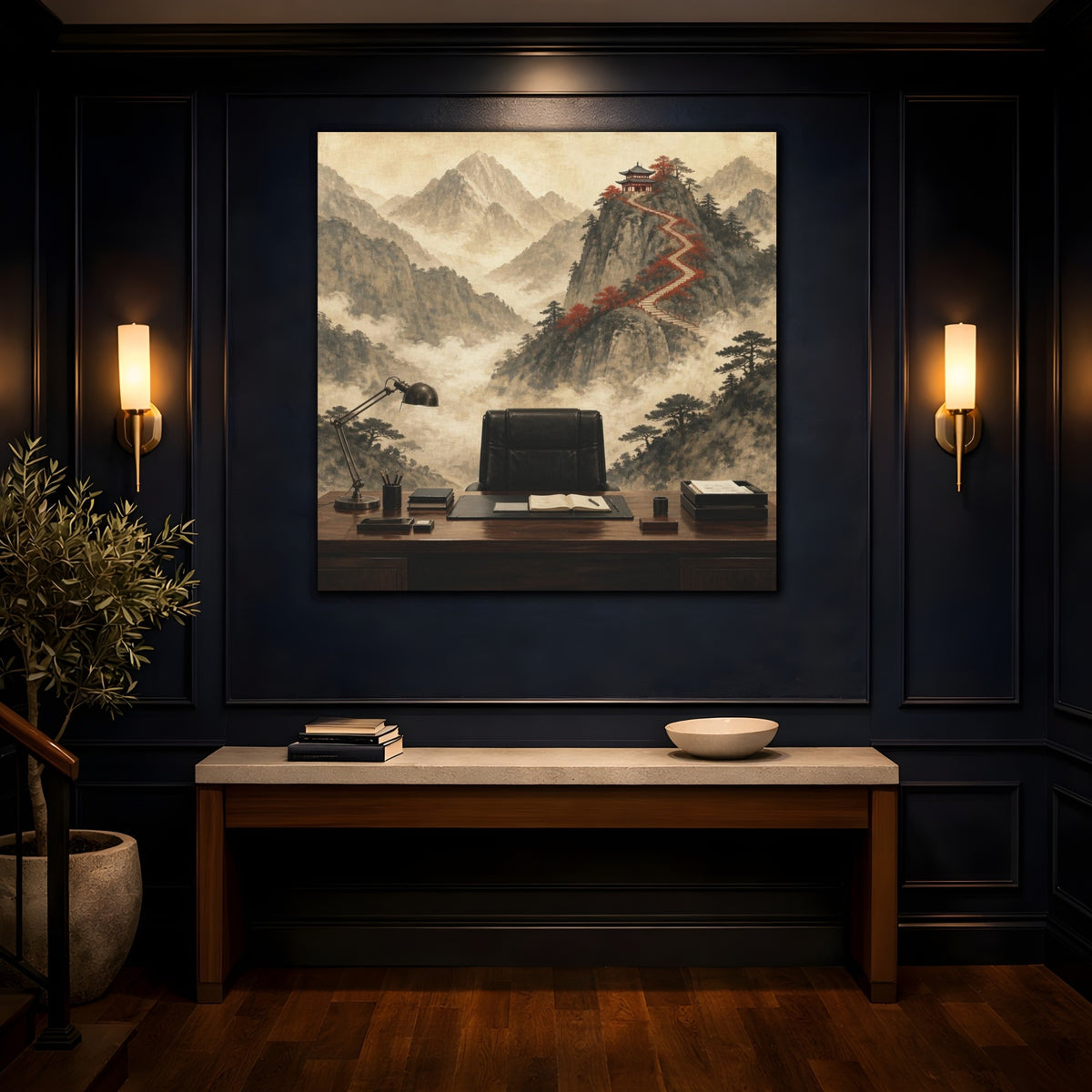 Mockup 4. Office Mountain Ascent shown as canvas print