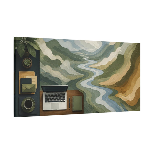 Main Mockup. Office River Landscape shown as canvas print