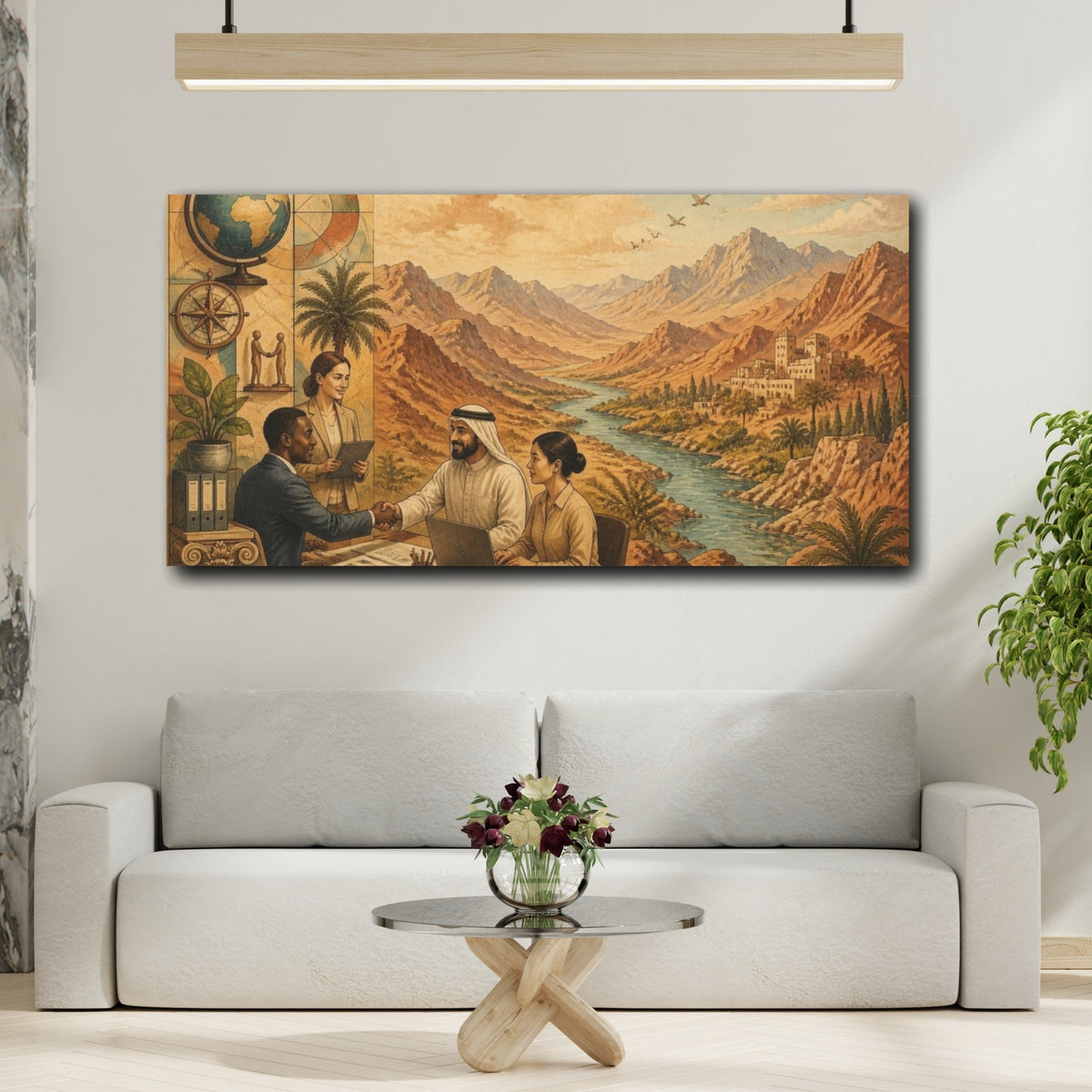 Mockup 2. Office River Meeting shown as canvas print