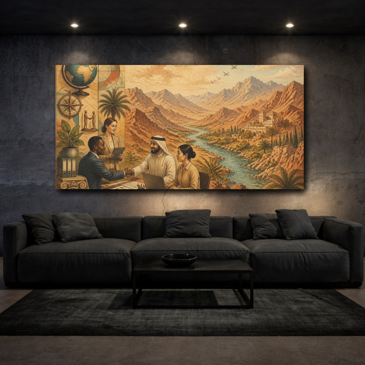 Mockup 3. Office River Meeting shown as canvas print