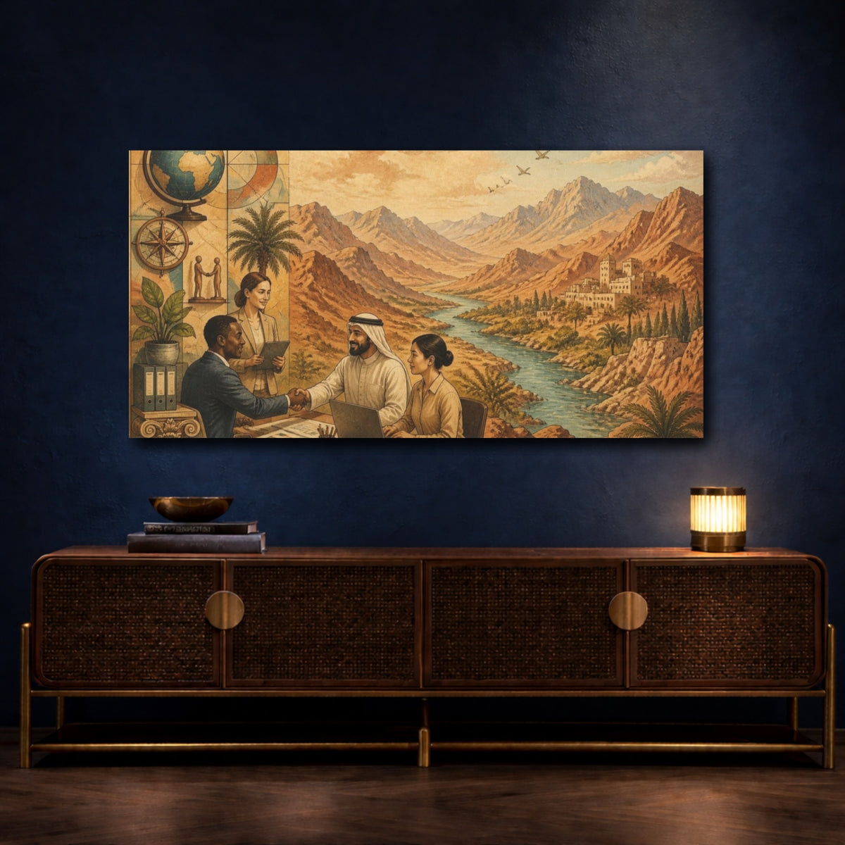 Mockup 4. Office River Meeting shown as canvas print