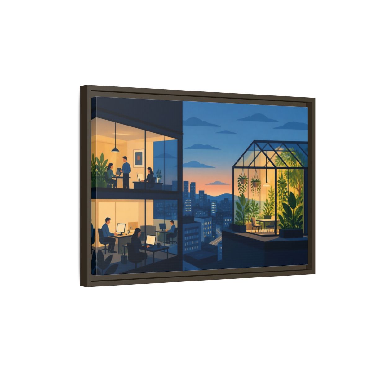 Side Mockup 2. Office Rooftop Greenhouse shown as framed canvas print