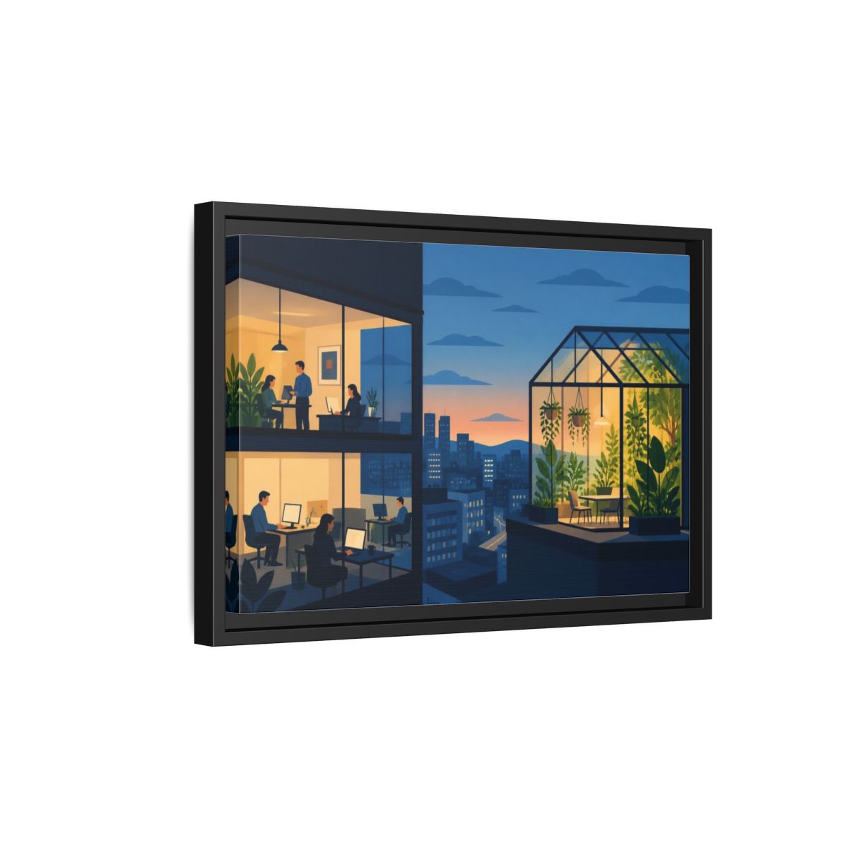 Side Mockup 6. Office Rooftop Greenhouse shown as framed canvas print