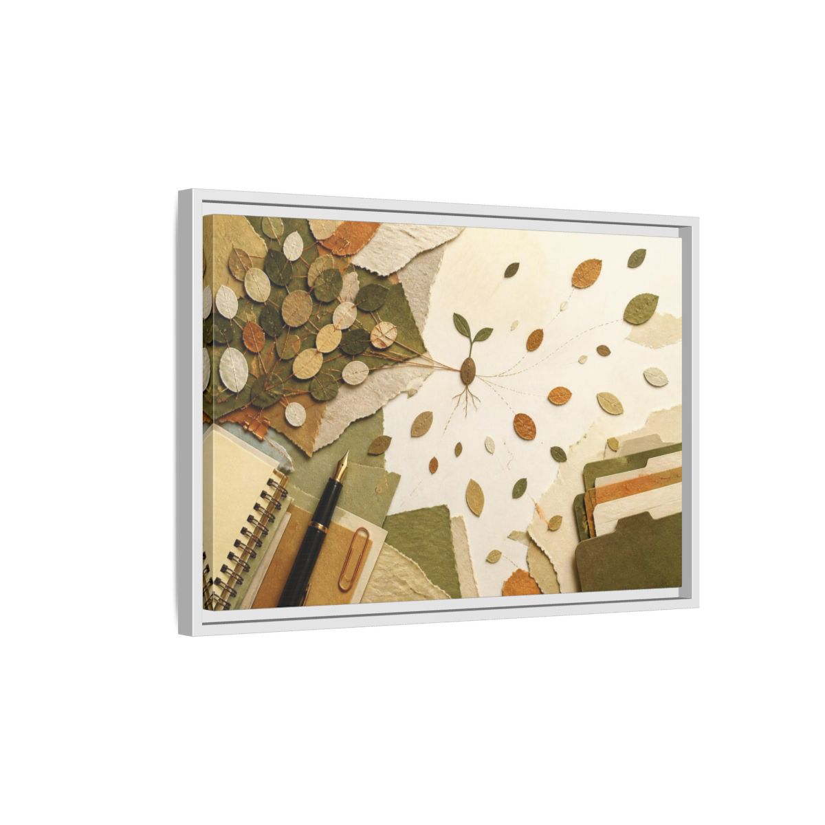 Side Mockup 1. Office Seedling Collage shown as framed canvas print