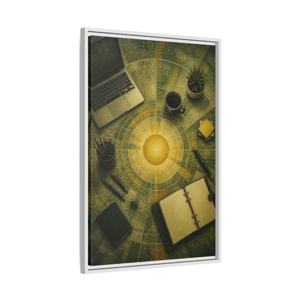 Side Mockup 10. Office Solar Desk shown as framed canvas print