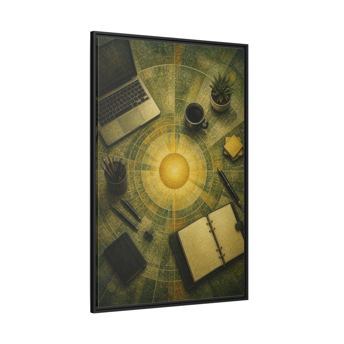 Side Mockup 12. Office Solar Desk shown as framed canvas print