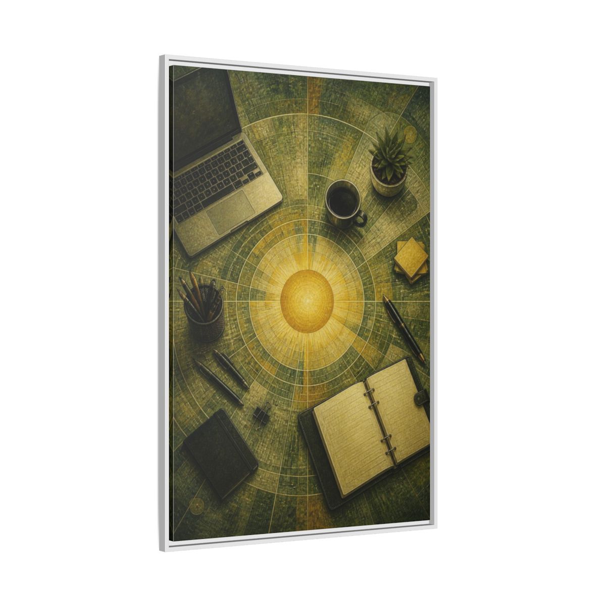 Side Mockup 7. Office Solar Desk shown as framed canvas print