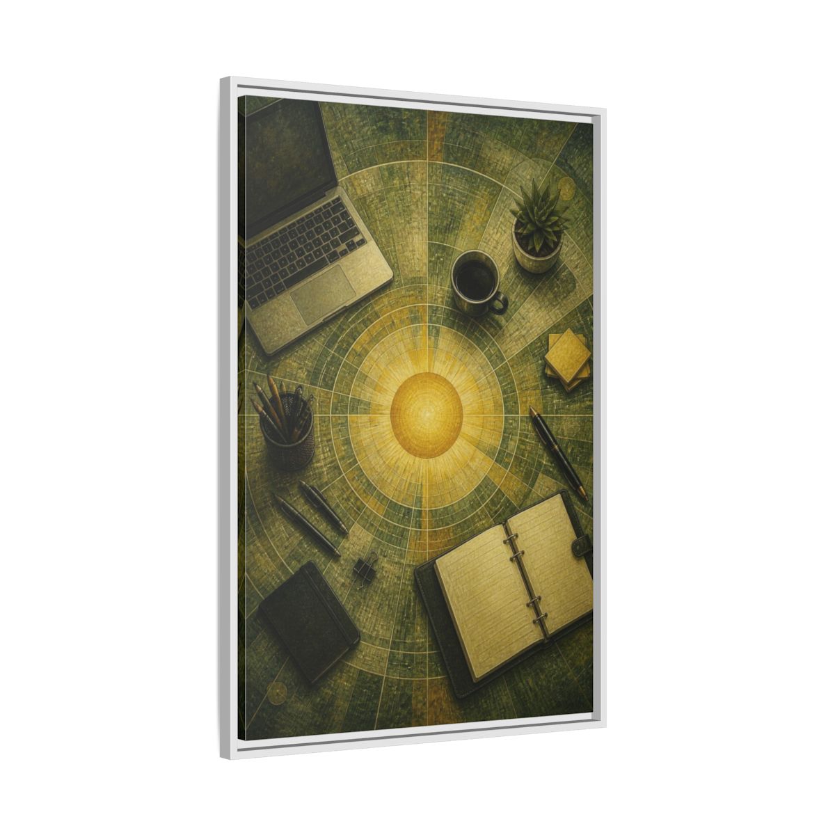 Side Mockup 9. Office Solar Desk shown as framed canvas print