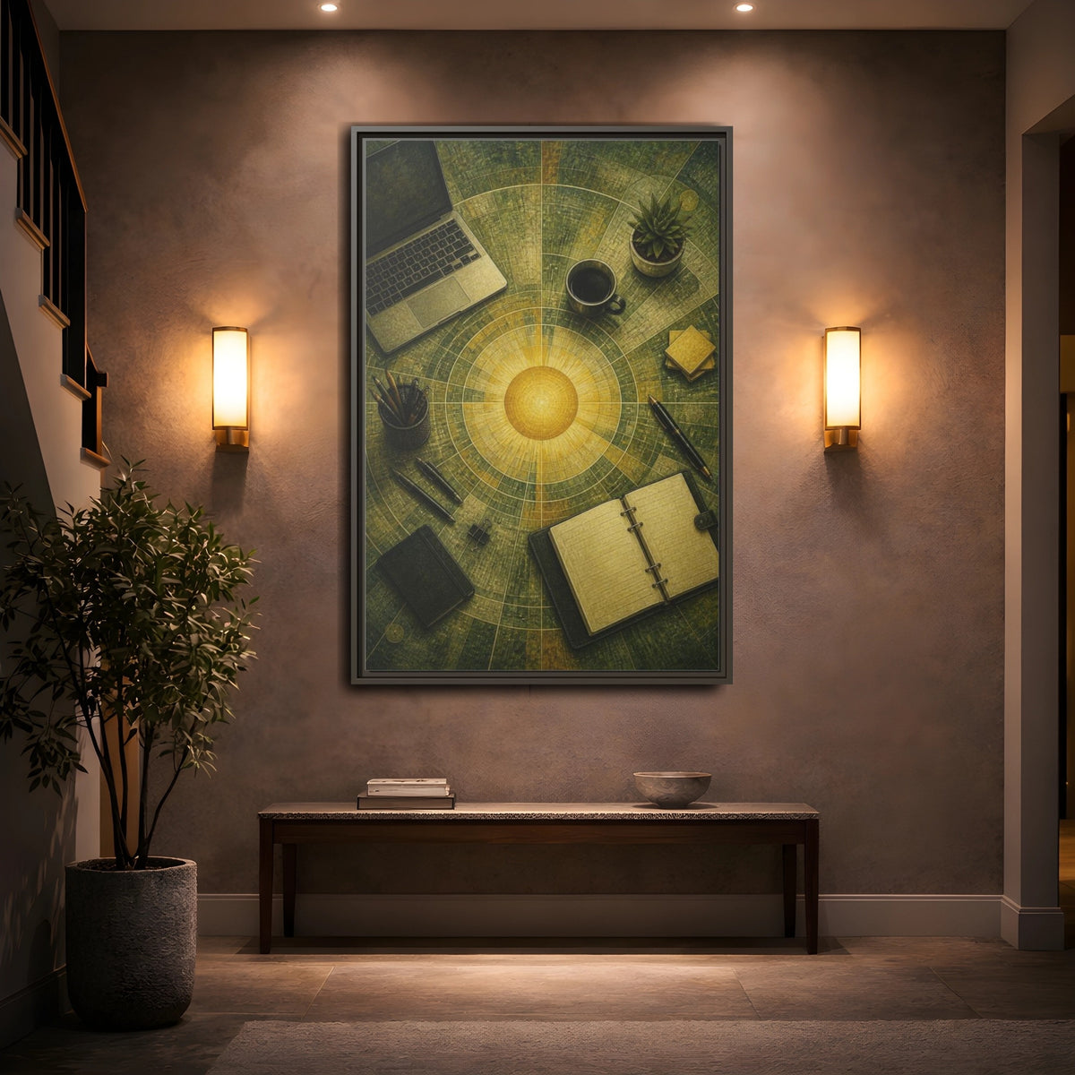 Mockup 2. Office Solar Desk shown as framed canvas print