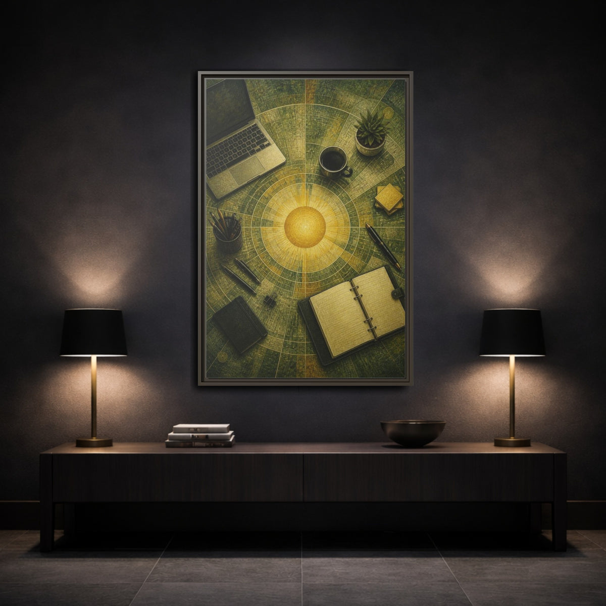 Mockup 3. Office Solar Desk shown as framed canvas print
