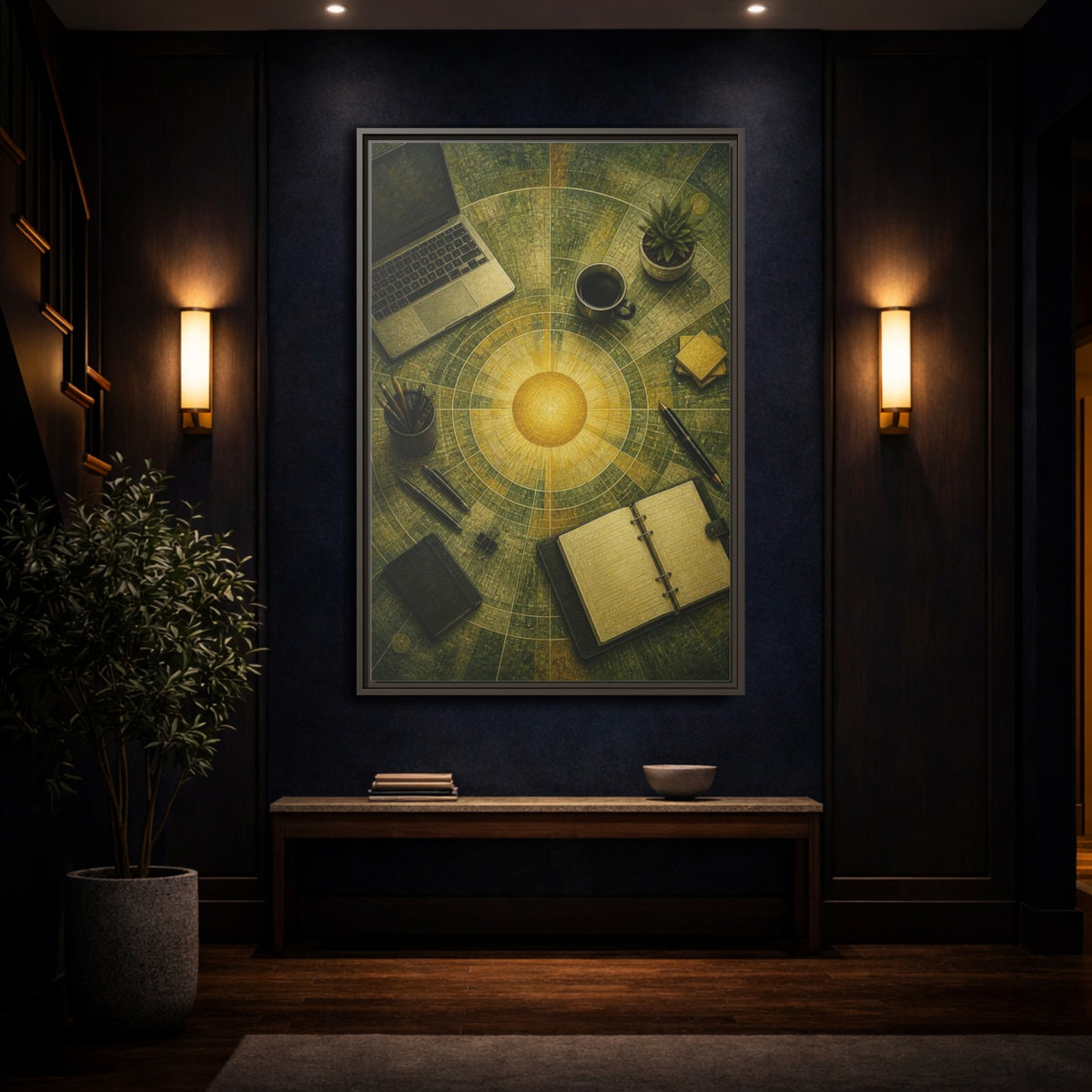 Mockup 4. Office Solar Desk shown as framed canvas print