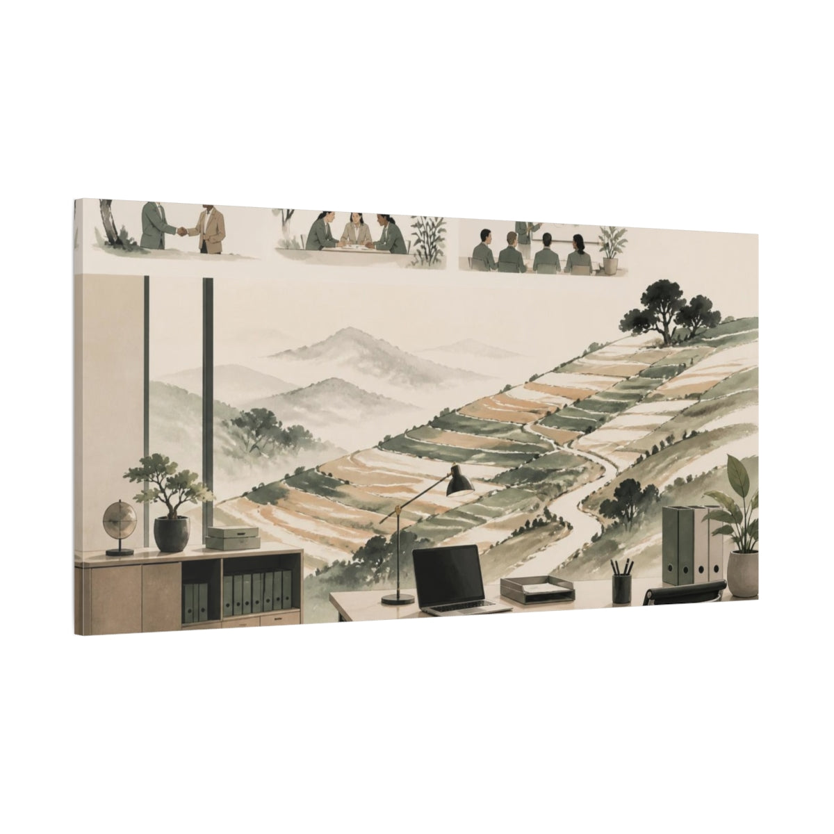 Side Mockup 2. Office Terraced Hills shown as canvas print