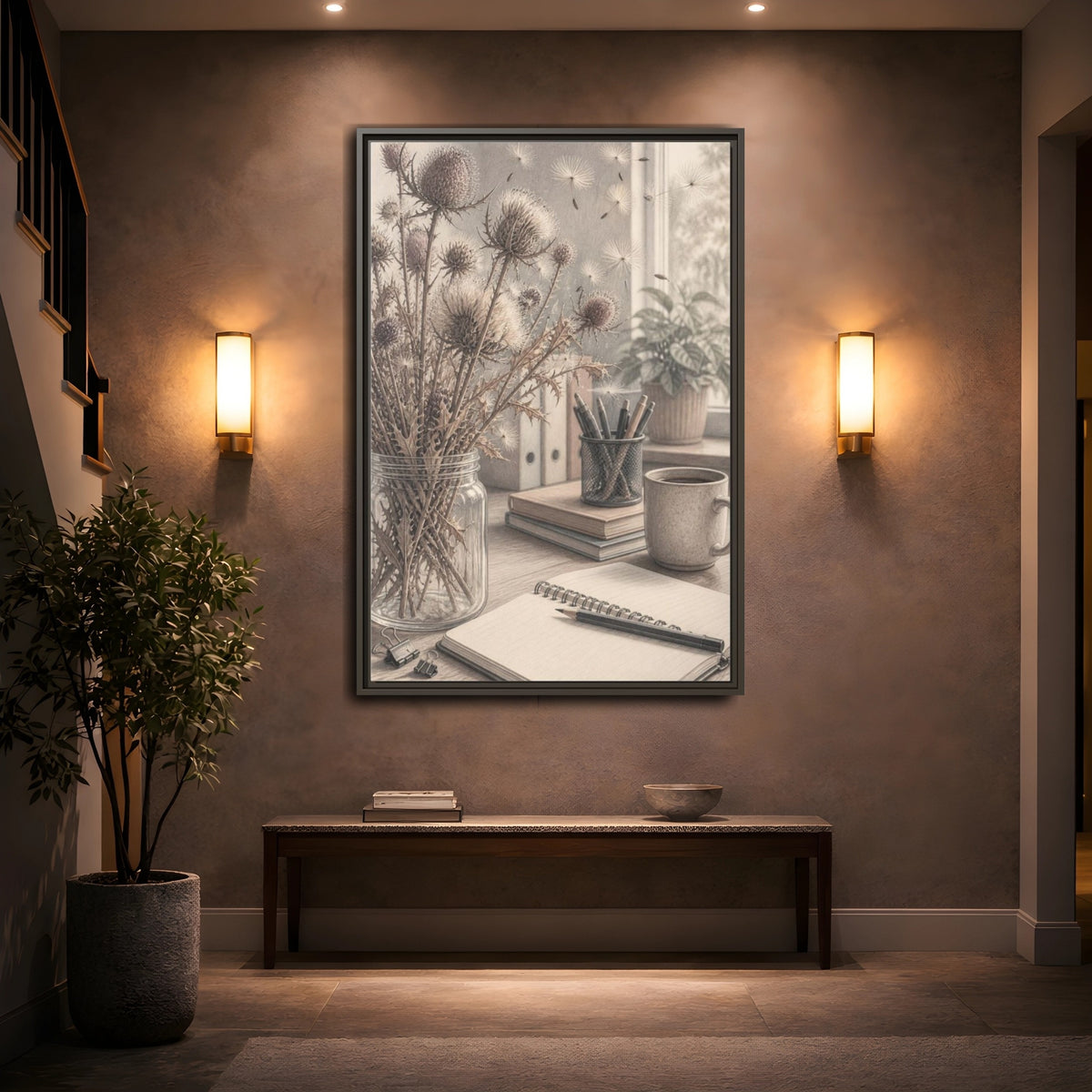 Mockup 2. Office Thistle Bouquet shown as framed canvas print