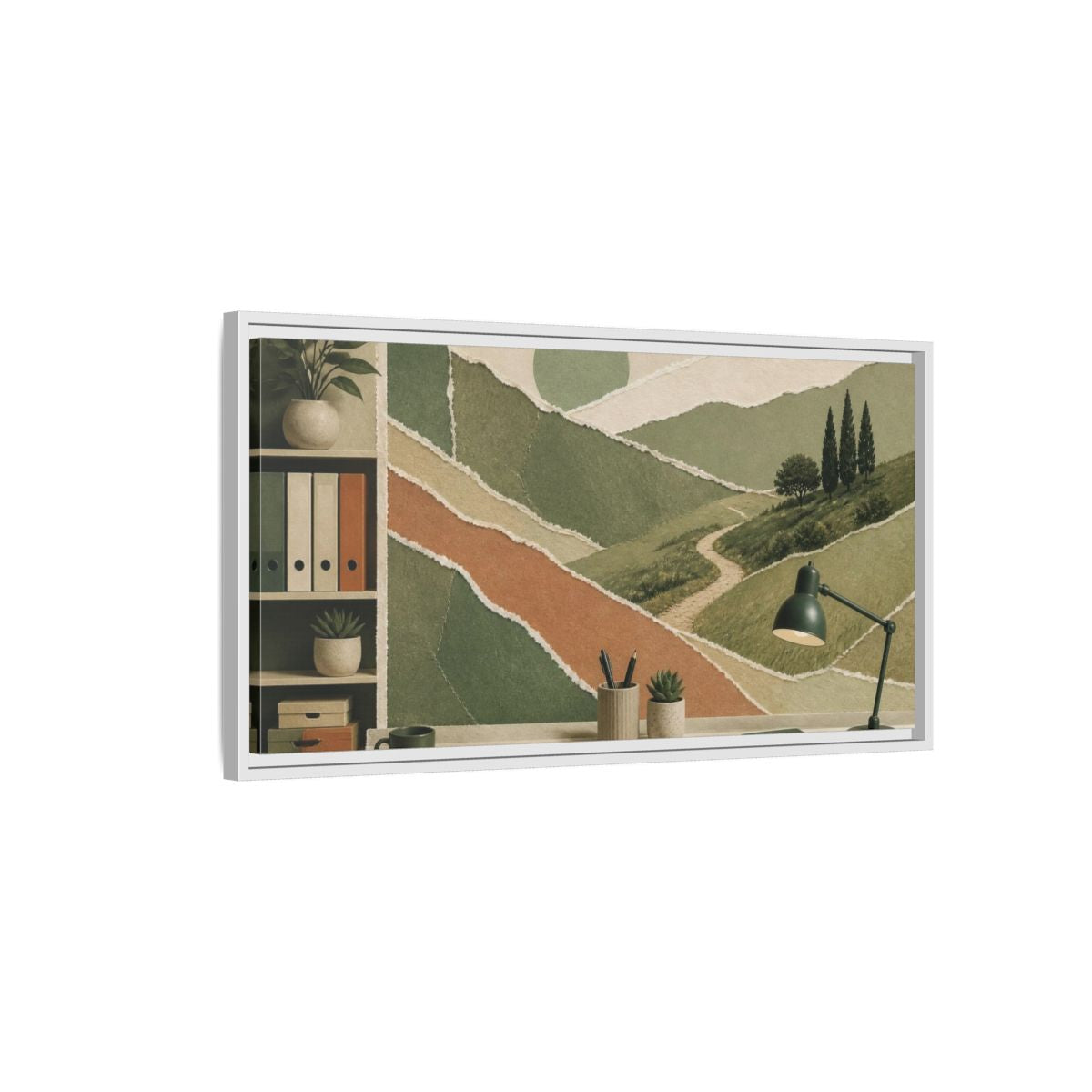 Side Mockup 1. Office Winding Path Collage shown as framed canvas print