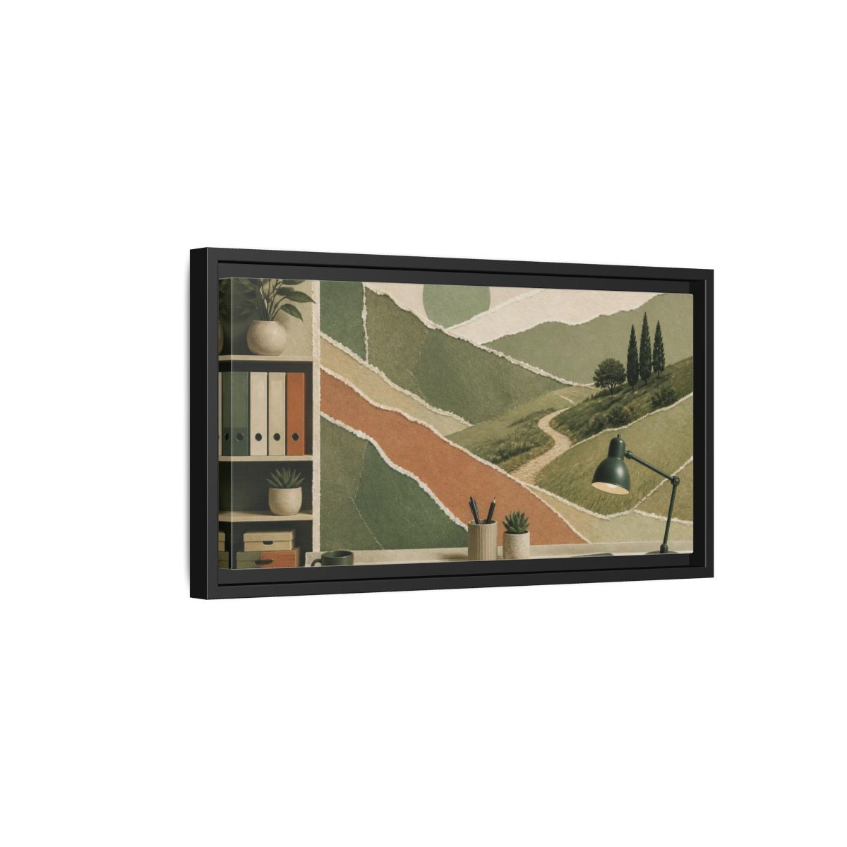 Side Mockup 8. Office Winding Path Collage shown as framed canvas print