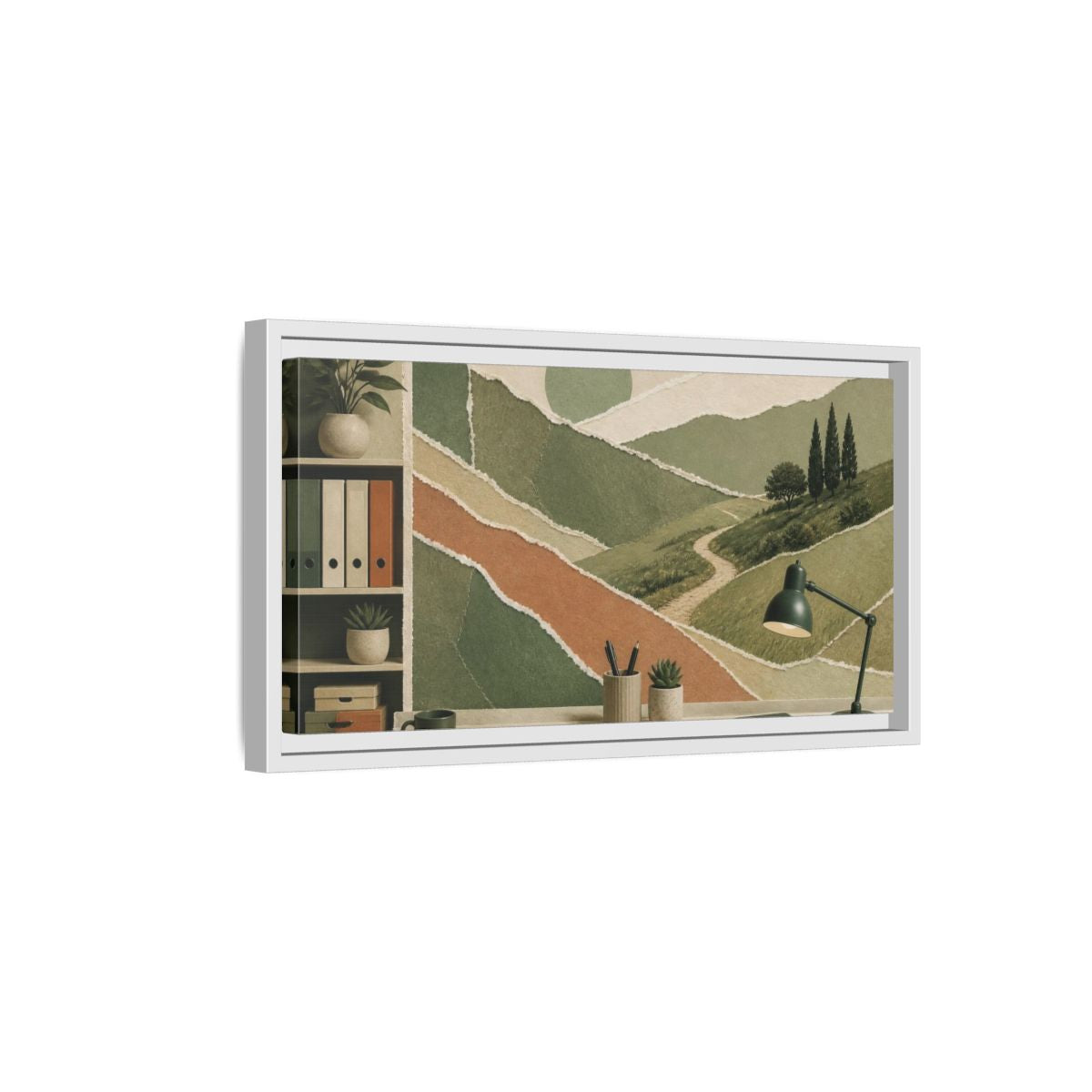 Side Mockup 6. Office Winding Path Collage shown as framed canvas print