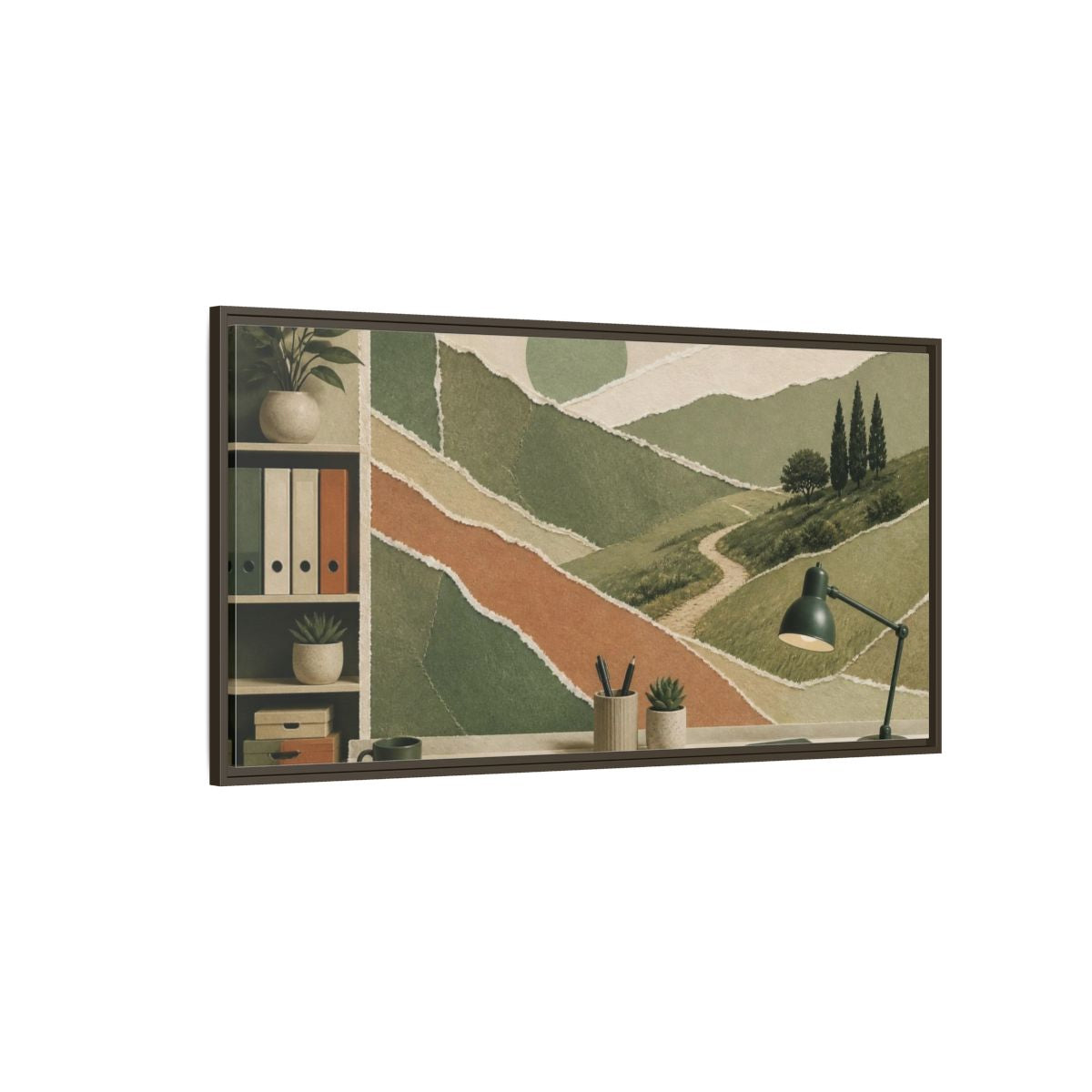 Side Mockup 4. Office Winding Path Collage shown as framed canvas print