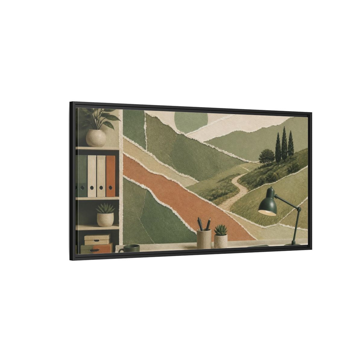 Side Mockup 5. Office Winding Path Collage shown as framed canvas print
