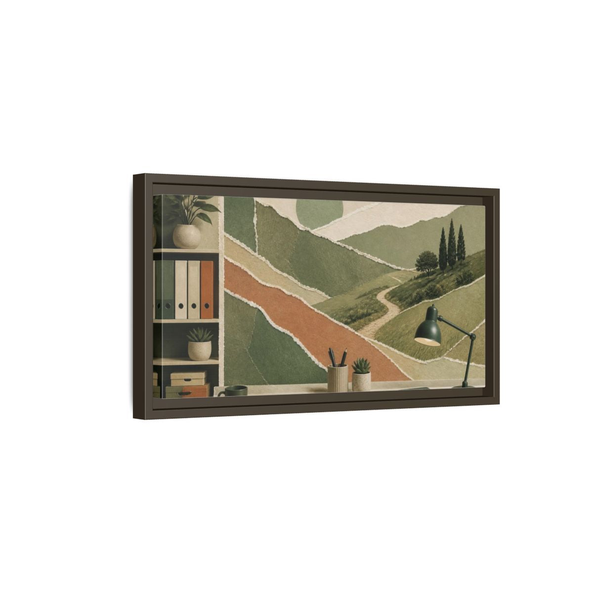 Side Mockup 7. Office Winding Path Collage shown as framed canvas print