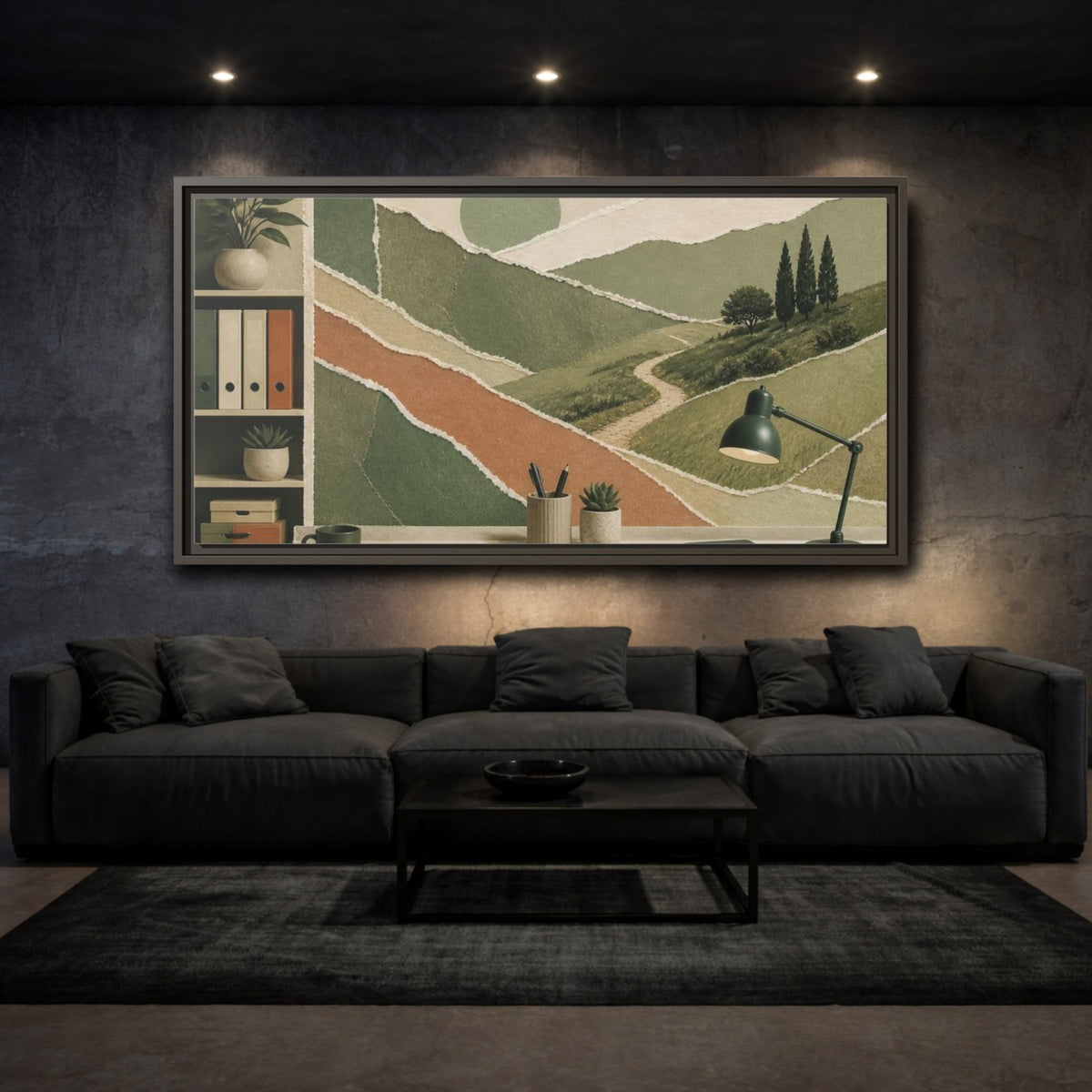 Mockup 3. Office Winding Path Collage shown as framed canvas print