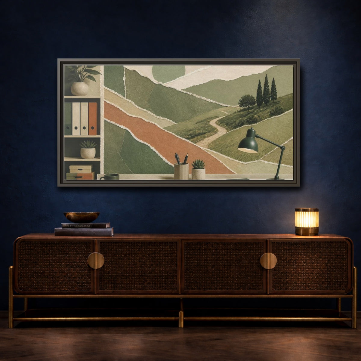 Mockup 4. Office Winding Path Collage shown as framed canvas print