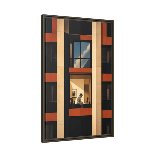 Main Mockup. Office Worker At Desk shown as framed canvas print