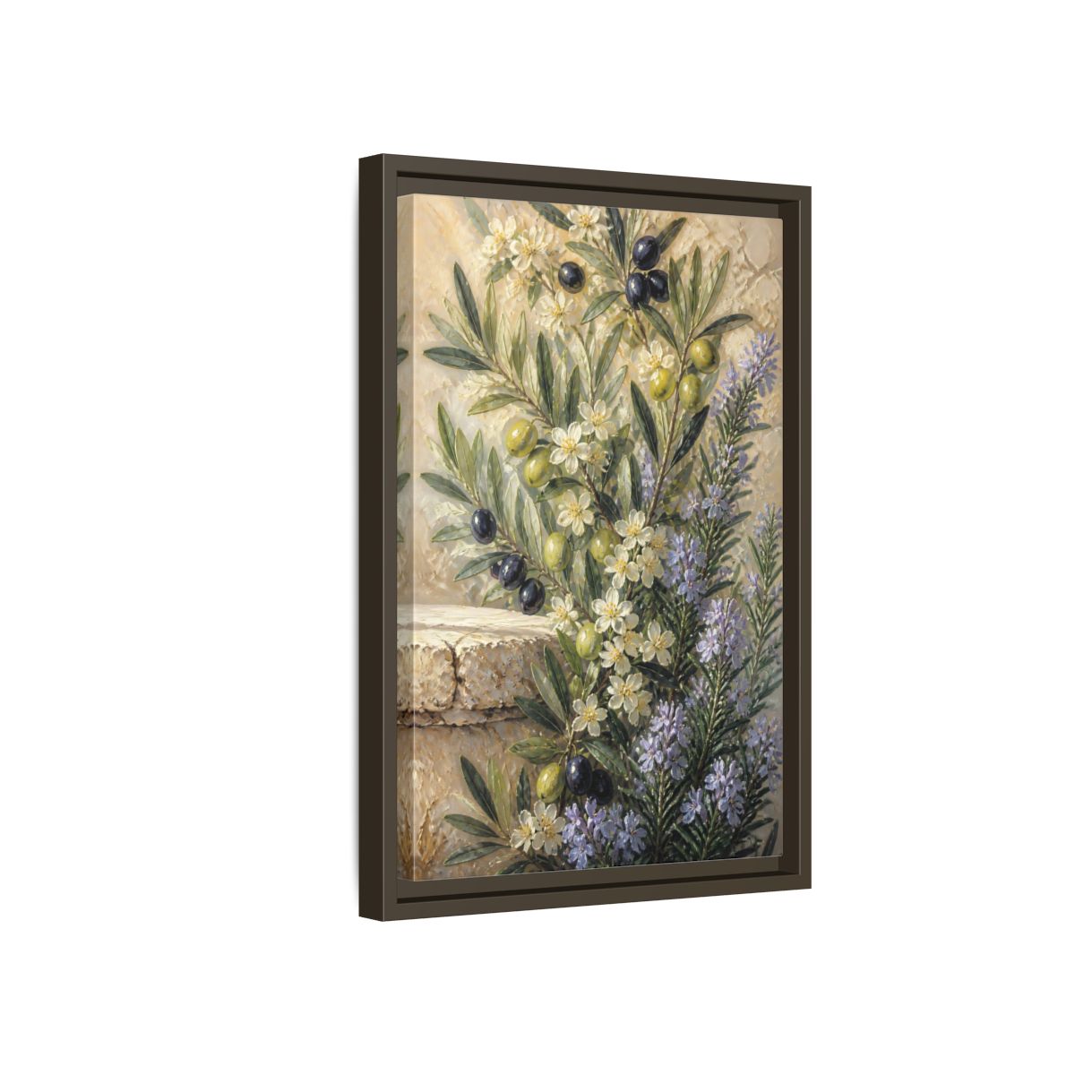 Side Mockup 5. Olive Floral Bouquet shown as framed canvas print