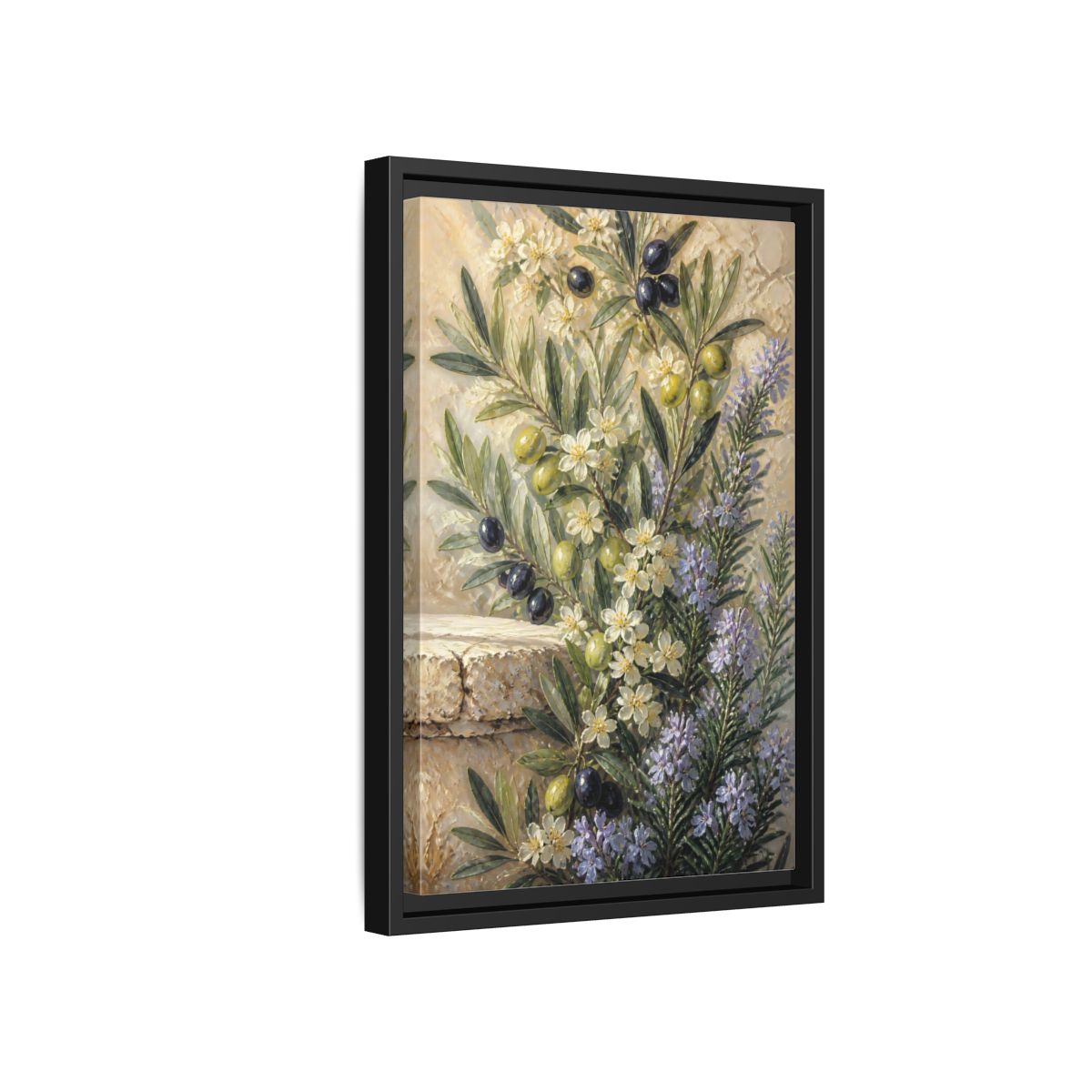Side Mockup 6. Olive Floral Bouquet shown as framed canvas print