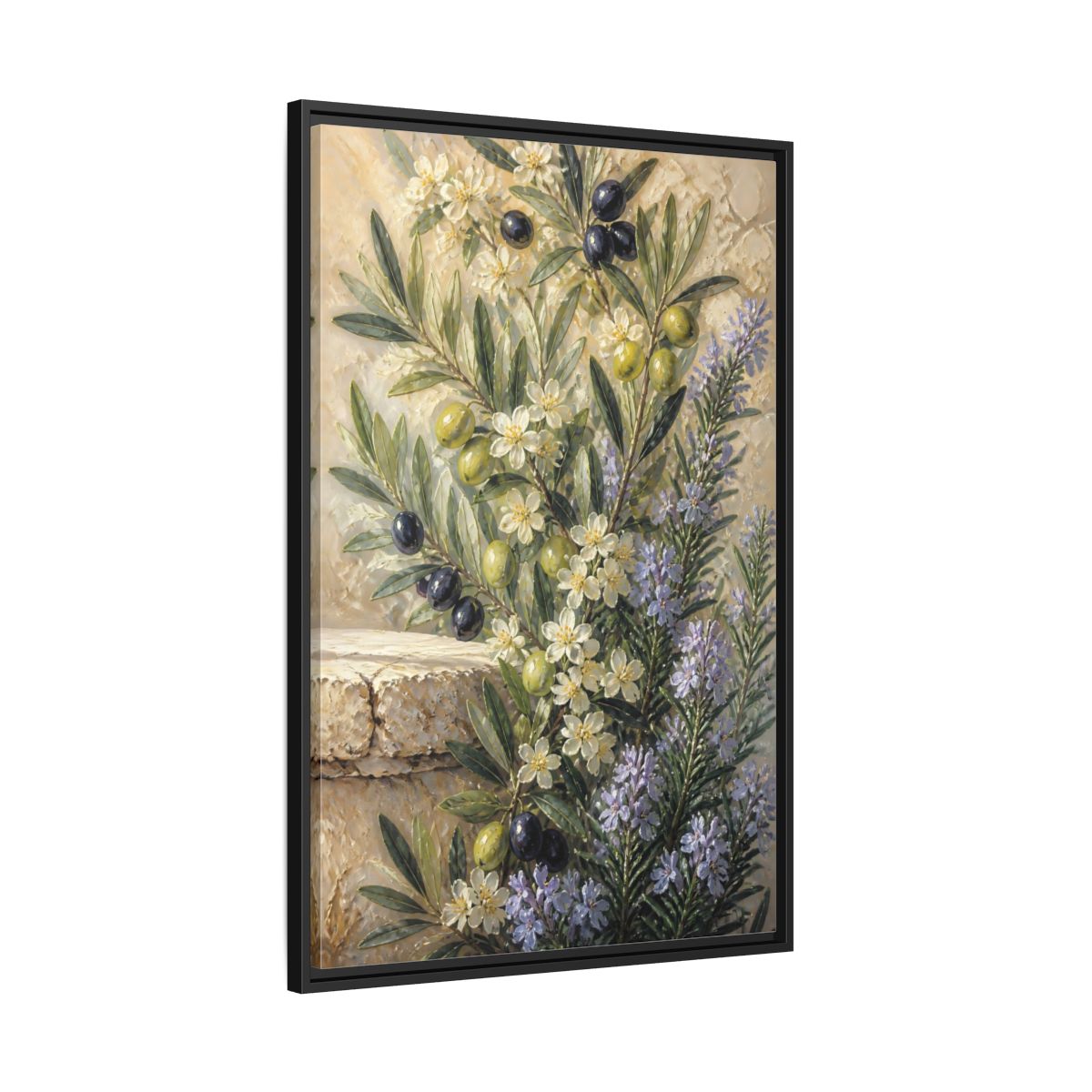 Side Mockup 13. Olive Floral Bouquet shown as framed canvas print