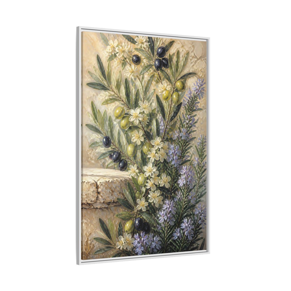 Side Mockup 7. Olive Floral Bouquet shown as framed canvas print