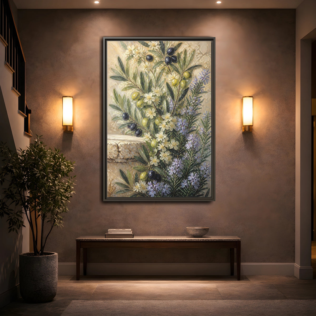Mockup 2. Olive Floral Bouquet shown as framed canvas print